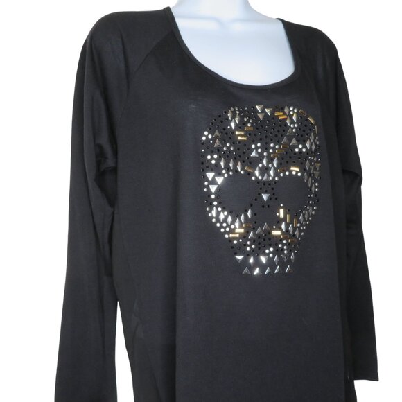 Vintage 90s Y2K Volcom Black Top Womens M Skull Long Sleeve Sheer Back - Picture 5 of 8